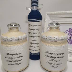 Köszöntő szett, pálinkásüveg tárolóval