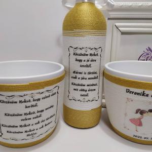 Szülőköszöntő üveg és kaspók, arany