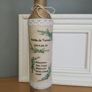 Vintage zsinórozott pálinkás üveg