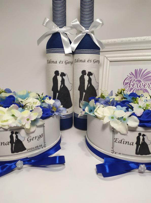 Kék esküvői szett, köszönő ajándék, édesanyának, édesapának
