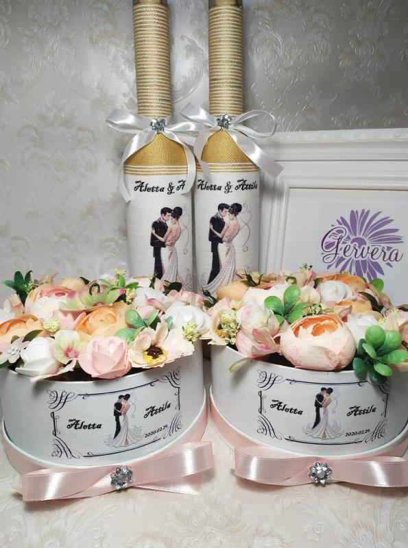 Köszönő ajándék esküvőre, arany-barack