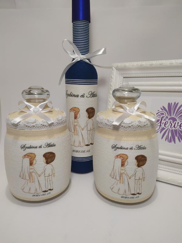 Köszöntő szett, pálinkásüveg tárolóval