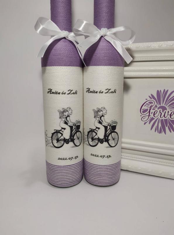 Lila szülőköszöntő pálinkás üveg