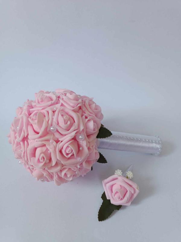 Mini menyasszonyi csokor, rózsaszín, koszorúslány csokor