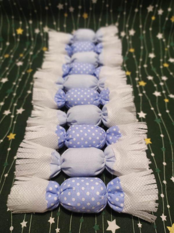 Retró textil szaloncukor, világoskék, pöttyös
