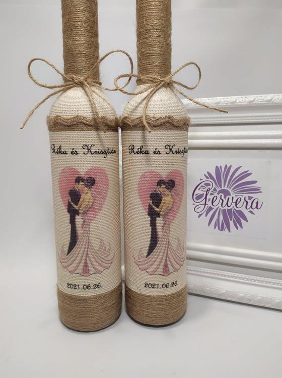 Szülőköszöntő pálinkásüveg édesapáknak,vintage-rózsaszín