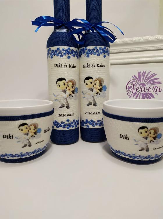 Szülőköszöntő szett, pálinkás üveg és kaspó