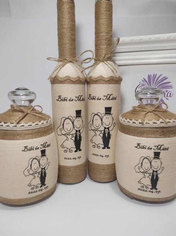 Szülőköszöntő szett vintage, tároló, pálinkás üveg