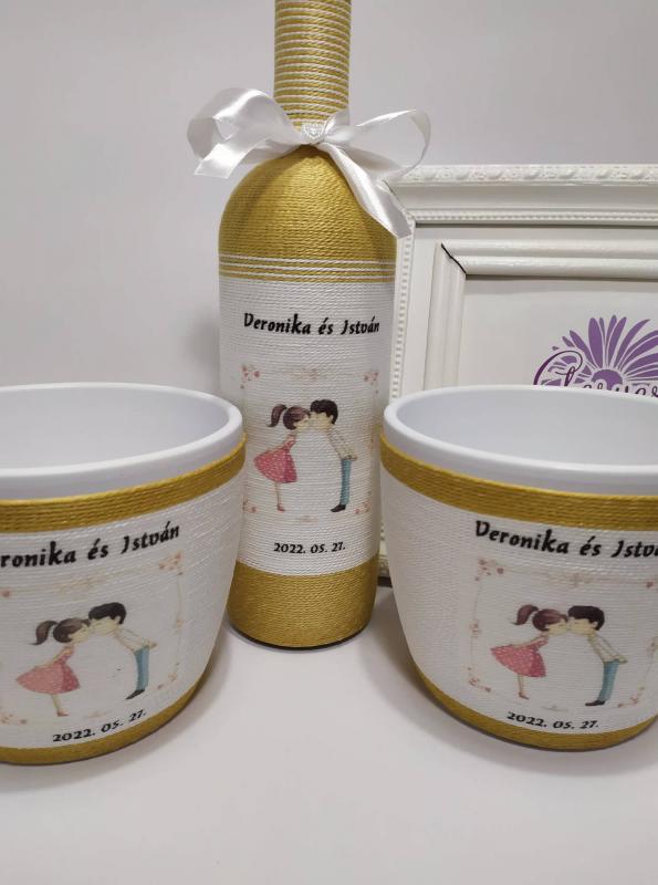 Szülőköszöntő üveg és kaspók, arany