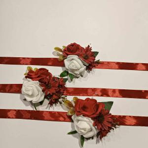 3db kardísz esküvőre, koszorúslány, örömanya, tanú, bordó, fehér