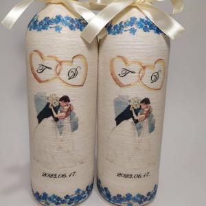 Boros üveg esküvőre, köszönet ajándék , nefelejcs