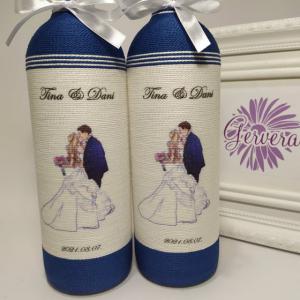 Boros üveg szülőköszöntő ajándék, kék szerelmespár