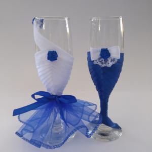 Esküvői pohár kék, rózsás