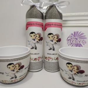 Ezüst szülőköszöntő pálinkásüveg kaspóval