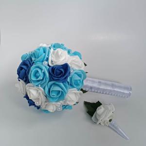 Mini menyasszonyi csokor, világoskék - kék - fehér