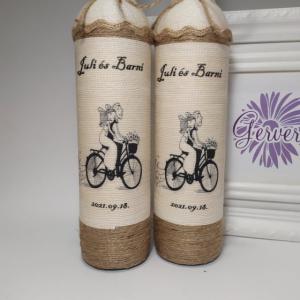 Pálinkás üveg, vintage, biciklis