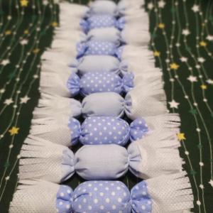 Retró textil szaloncukor, világoskék, pöttyös