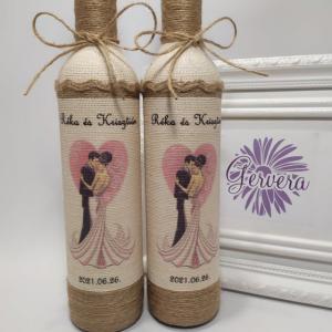 Szülőköszöntő pálinkásüveg édesapáknak,vintage-rózsaszín