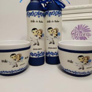 Szülőköszöntő szett, pálinkás üveg és kaspó