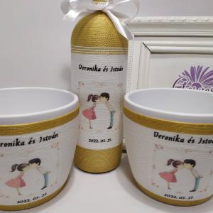 Szülőköszöntő üveg és kaspók, arany