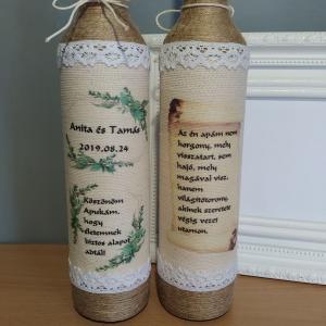 Vintage zsinórozott pálinkás üveg