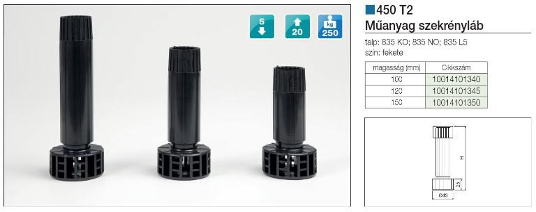 450 T2, műanyag bútorláb 120mm, fekete, talp nélkül
