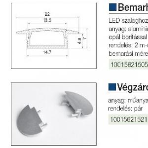 Bemarható LED profil, 2m, opál borítás, alu
