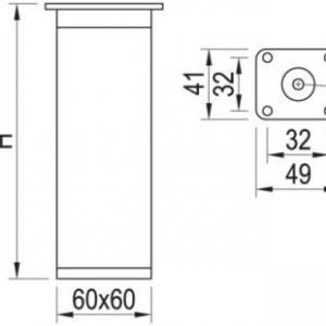 Bútorláb szögletes 40x40/150mm matt króm