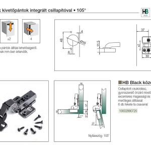 Bútorpánt HB 203 BLACK Csill.közézáródó pánt+EXC.alátét+6 facsavar, fekete nikkel