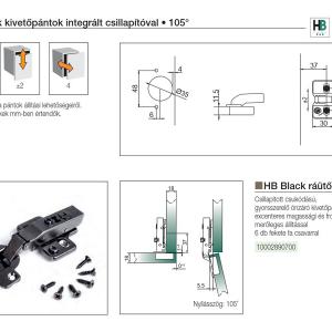 Bútorpánt HB 203 BLACK Csill.ráütődő pánt+EXC.alátét+6 facsavar, fekete nikkel