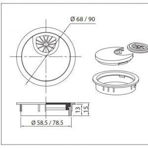 Fém kábelkivezető átm:80mm, nikkel