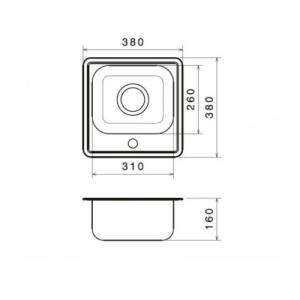 KM38-147 egymedencés rozsdamentes mini mosogató, csaplyukfurattal, szifonnal
