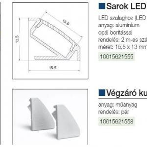 Sarok LED profil, 2m, opál borítás, alu