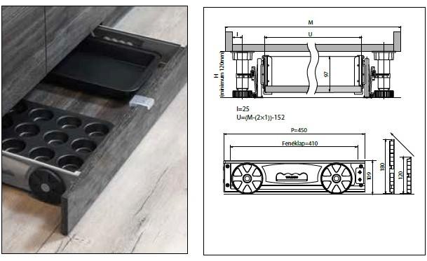Görgős lábazati fiók