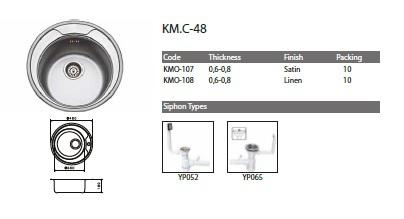 KM48-107 egymedencés kör alakú rozsdamentes mosogató