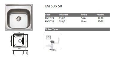 KM50-123 egymedencés rozsdamentes mosogató