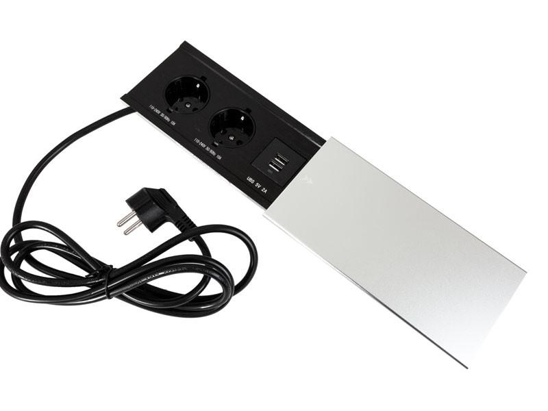 Konnektor elosztó ModulBox3 - 2db 230V-os dugalj+2db USB alumínium