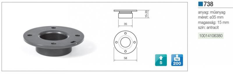 Műanyag design láb, ART738/ST H=15/20mm, fekete