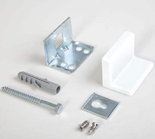 Szekrény függesztő fehér, hatlapfejű csavarral és dübellel