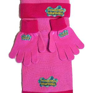 Sapka, sál, kesztyű szett. SpongyaBob (rózsaszín).