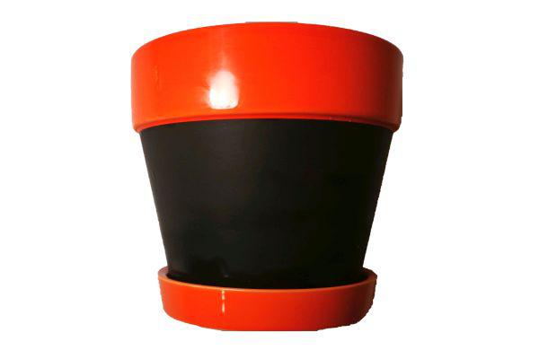 Kerámia kaspó, írható perem - Narancs színű.