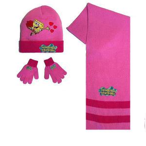 Sapka, sál, kesztyű szett. SpongyaBob (rózsaszín).