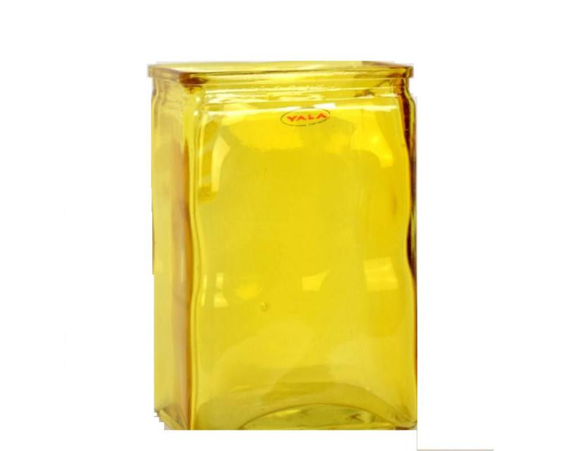 Üvegváza négyszögletes - sárga színű.