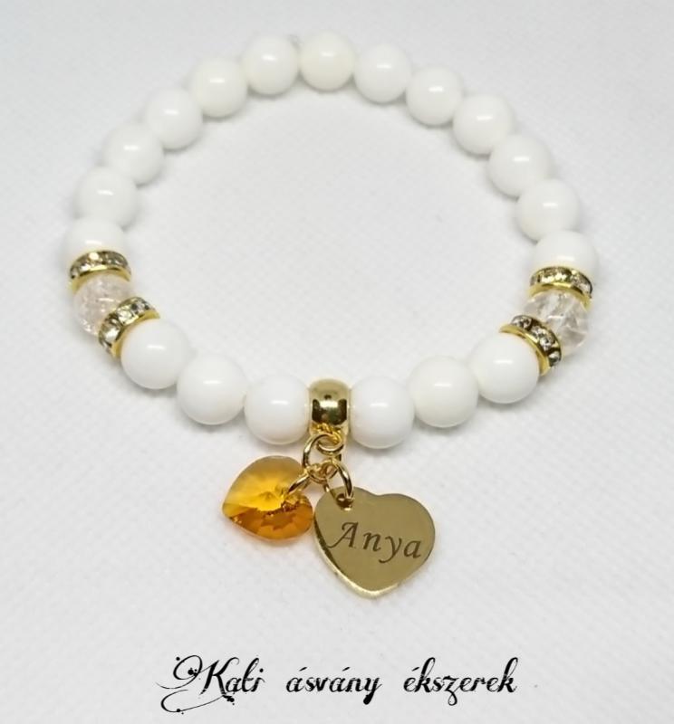 "Anya" ásvány karkötő Swarovski szív medállal