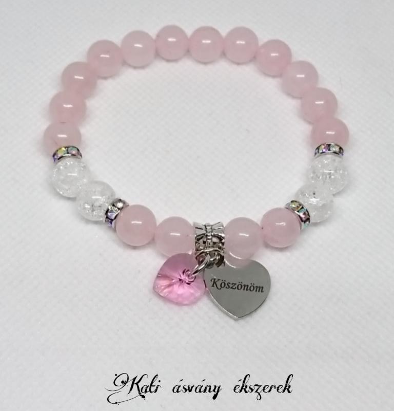 "Köszönöm" ásvány karkötő Swarovski szív medállal