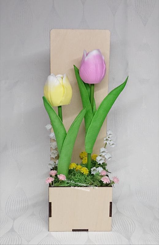2 szál szappan tulipán fa dobozban (választható fa tábla hozzá)