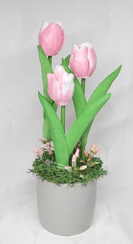 3 szál szappan tulipán kerámia kaspóban