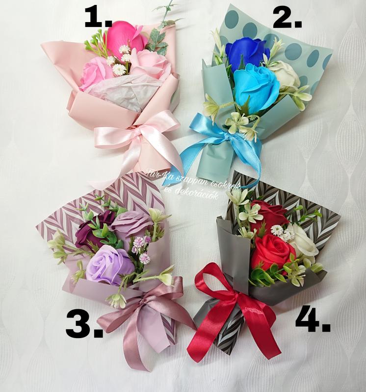 3 szálas szappanrózsa csokrok díszdobozban