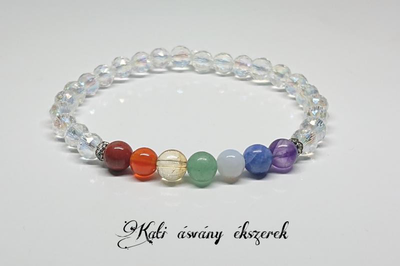 7 csakra harmonizáló ásvány karkötő fazettált angyal aura kvarccal