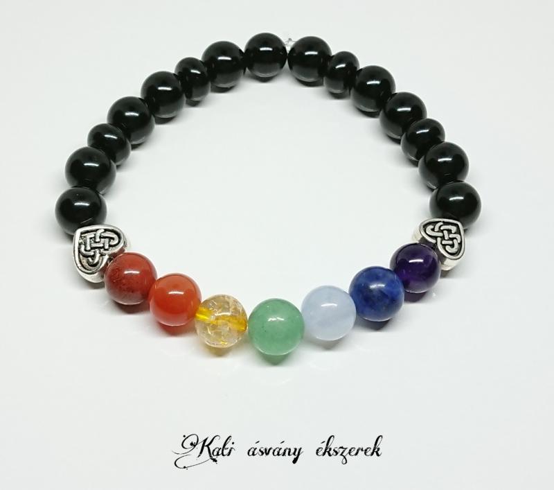 7 csakra harmonizáló ásvány karkötő szív végtelen csomó köztesekkel